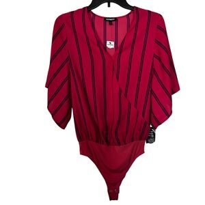 Express Women's Blouse Bodysuit Small NWT Striped V-Neck Short Sleeves Stylish